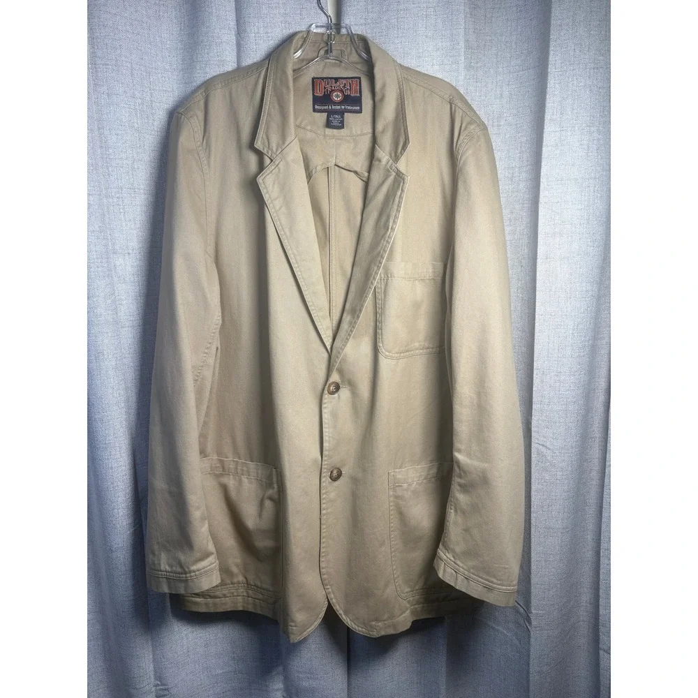 Duluth Trading Co Mens Tan Cotton Canvas Chore Coat Field Jacket Blazer L Tall